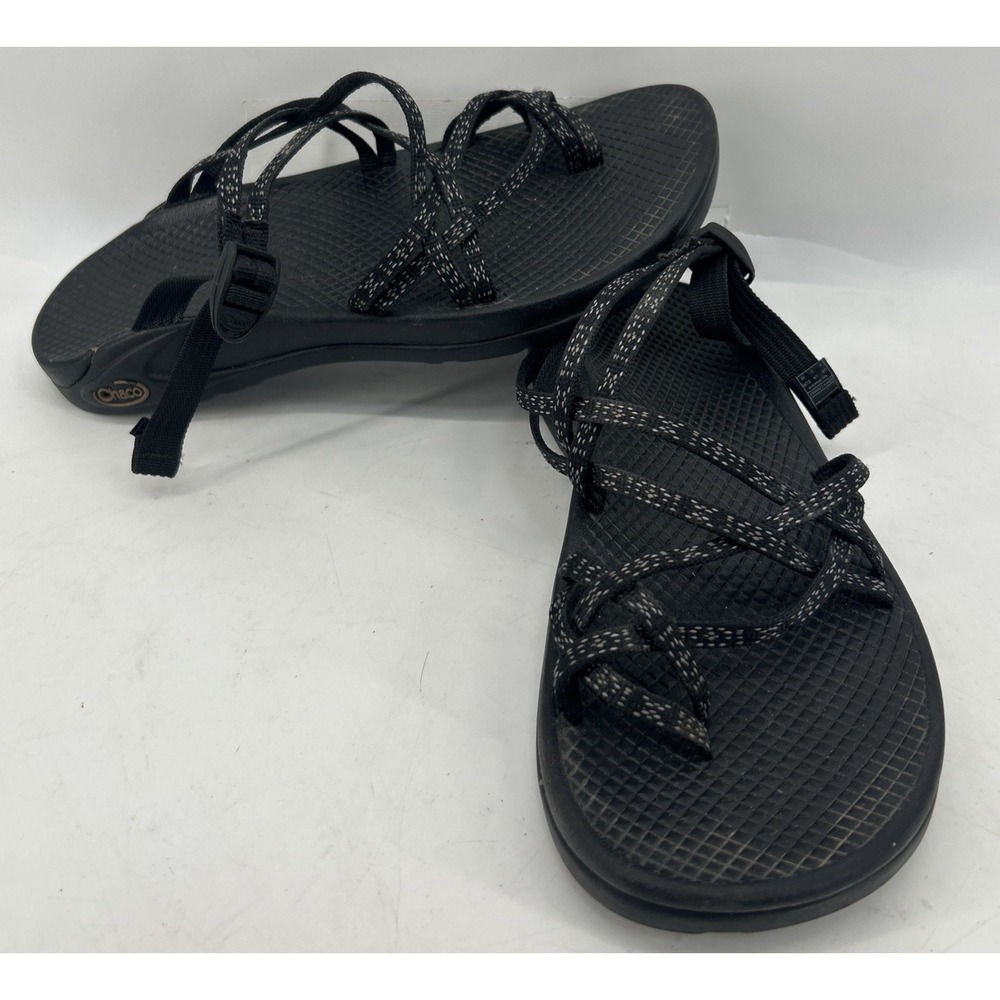 Chaco Zong Slide Sandals Patterned Dual Straps With Toe Loop Black Women's 8